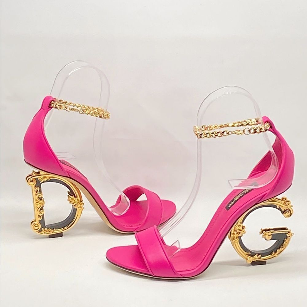 Dolce&Gabbana Sculpted-Heel Baroque DG Leather Sandals size 36.5